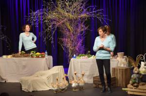 Springing into Easter – March 27, 2018: The team from Cottage Flowers entertain a packed audience at the Warehouse Theatre in Ilminster with a flower arranging demonstration. Photo 2