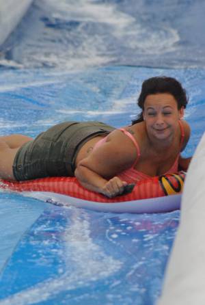 Ilminster Town FC fun day Part 5 – July 9, 2016: A giant water slide was the star attraction at a family fun day held to celebrate Ilminster Town Football Club’s new Archie Gooch Pavilion headquarters in Britten’s Field. Photo 26