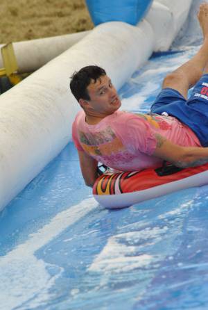 Ilminster Town FC fun day Part 11 – July 9, 2016: A giant water slide was the star attraction at a family fun day held to celebrate Ilminster Town Football Club’s new Archie Gooch Pavilion headquarters in Britten’s Field. Photo 9