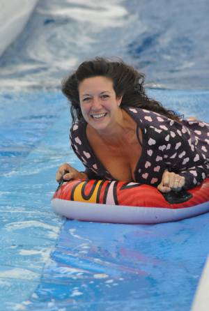 Ilminster Town FC fun day Part 12 – July 9, 2016: A giant water slide was the star attraction at a family fun day held to celebrate Ilminster Town Football Club’s new Archie Gooch Pavilion headquarters in Britten’s Field. Photo 26