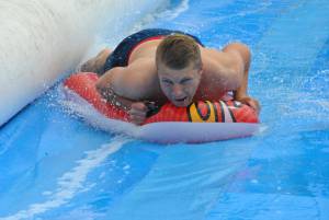 Ilminster Town FC fun day Part 25 – July 9, 2016: A giant water slide was the star attraction at a family fun day held to celebrate Ilminster Town Football Club’s new Archie Gooch Pavilion headquarters in Britten’s Field. Photo 2