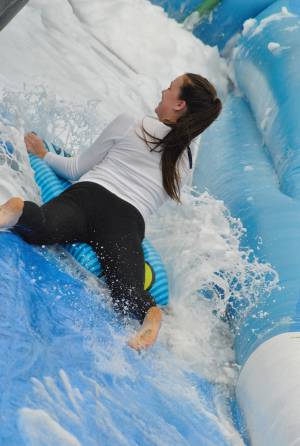 Ilminster Town FC fun day Part 26 – July 9, 2016: A giant water slide was the star attraction at a family fun day held to celebrate Ilminster Town Football Club’s new Archie Gooch Pavilion headquarters in Britten’s Field. Photo 14