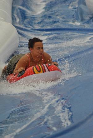 Ilminster Town FC fun day Part 32 – July 9, 2016: A giant water slide was the star attraction at a family fun day held to celebrate Ilminster Town Football Club’s new Archie Gooch Pavilion headquarters in Britten’s Field. Photo 5